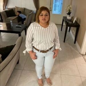 Knot Cuff Striped Top in White